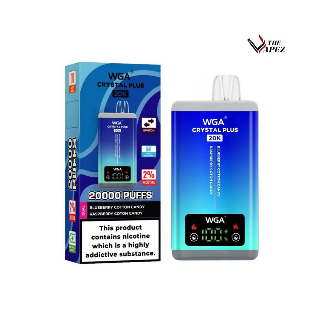 WGA Crystal Plus 20000 Puffs Disposable Vape 2-in-1 Flavours (Box of 10) Blueberry Cotton Candy / Raspberry Cotton Candy