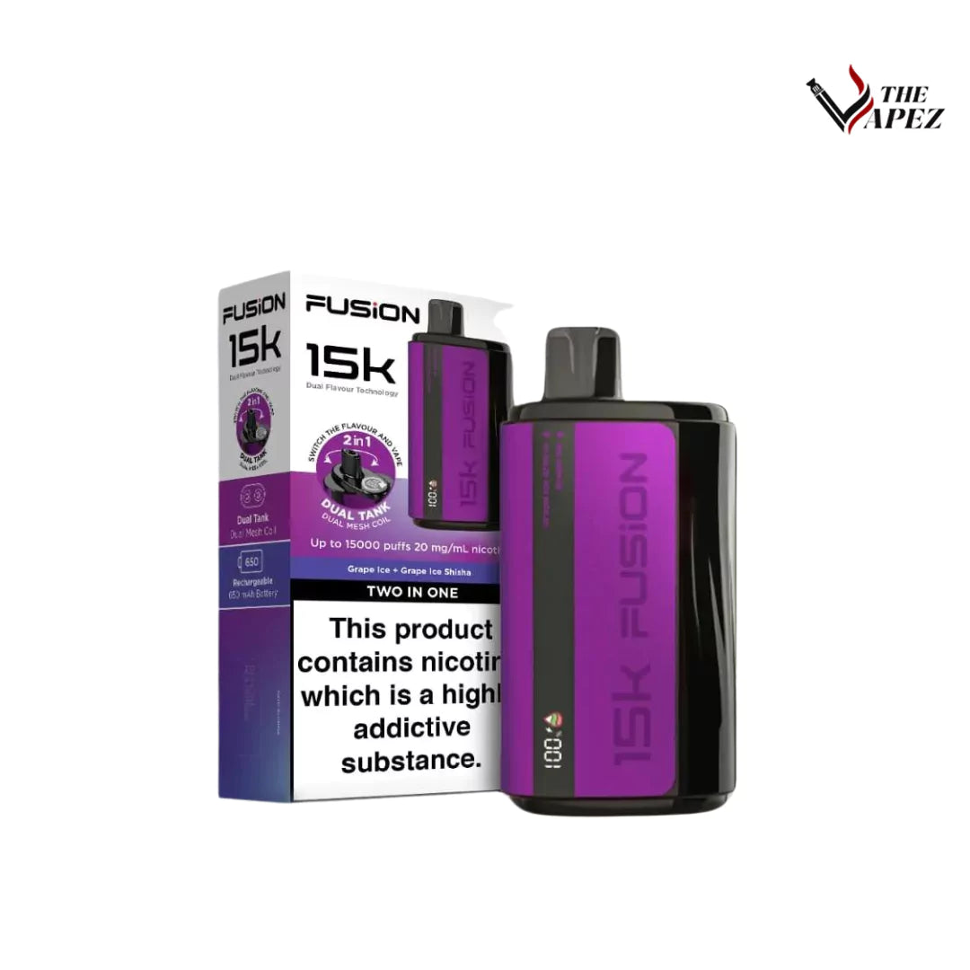 2 in 1 Fusion 15k Puffs Dual Tank Disposable Vape Pod Kit  Grape Ice + Grape Ice Shisha