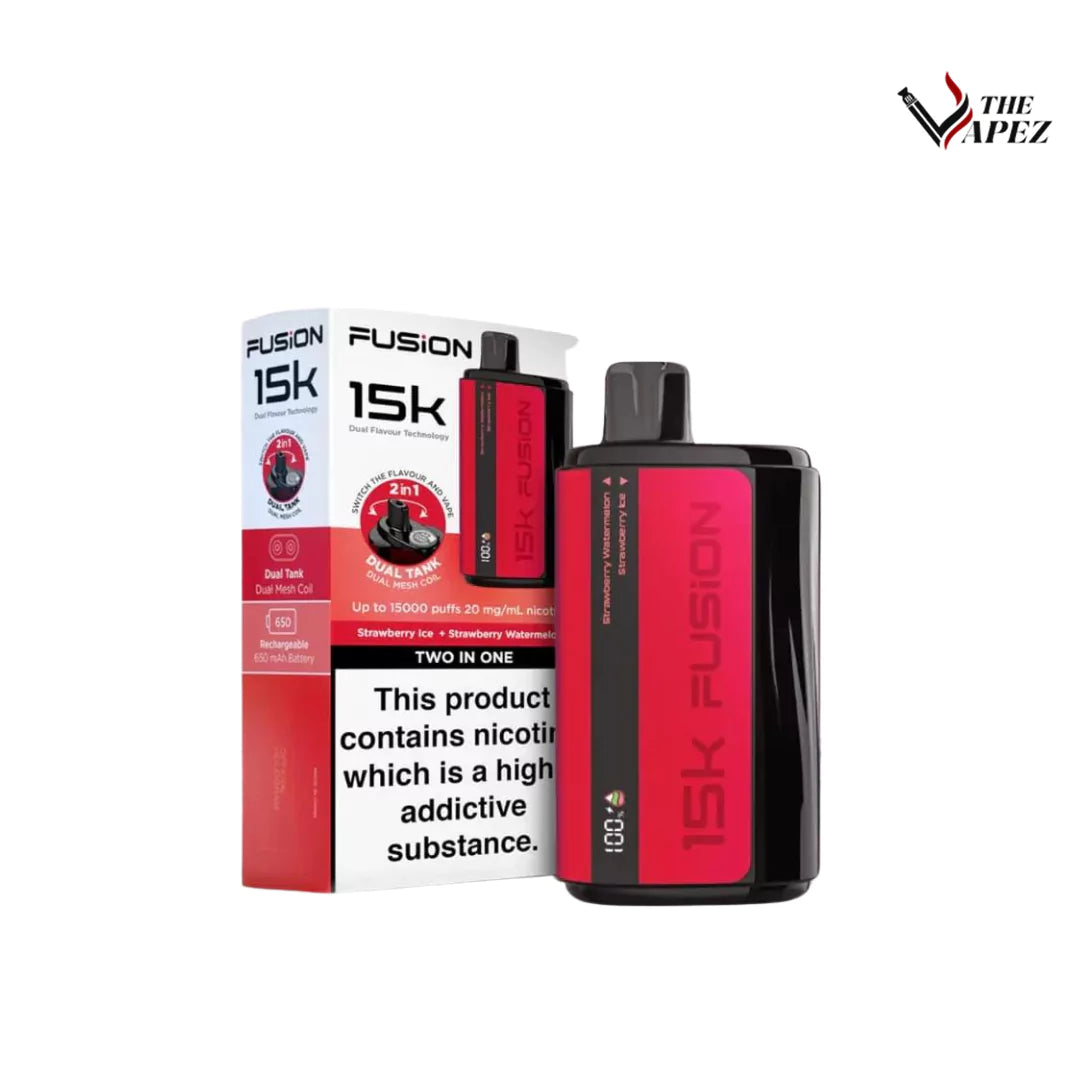 2 in 1 Fusion 15k Puffs Dual Tank Disposable Vape Pod Kit Strawberry Ice + Strawberry Watermelon