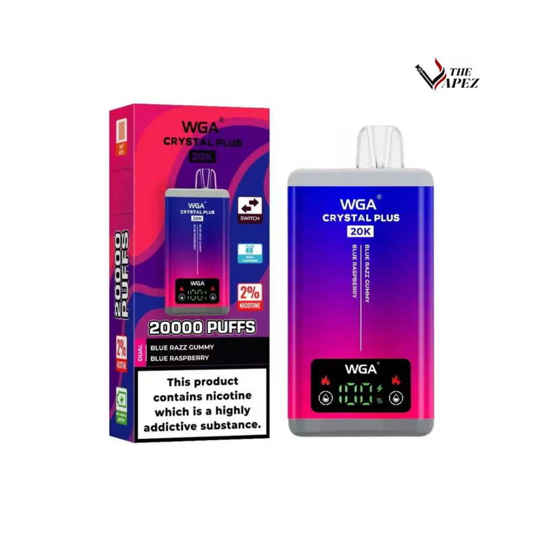 WGA Crystal Plus 20000 Puffs Disposable Vape 2-in-1 Flavours (Box of 10) Blue Razz Gummy / Blue Raspberry