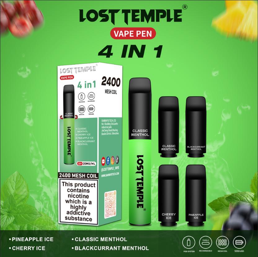 4 in 1 Lost temple 2400 Puffs Disposable Pod System Kit 