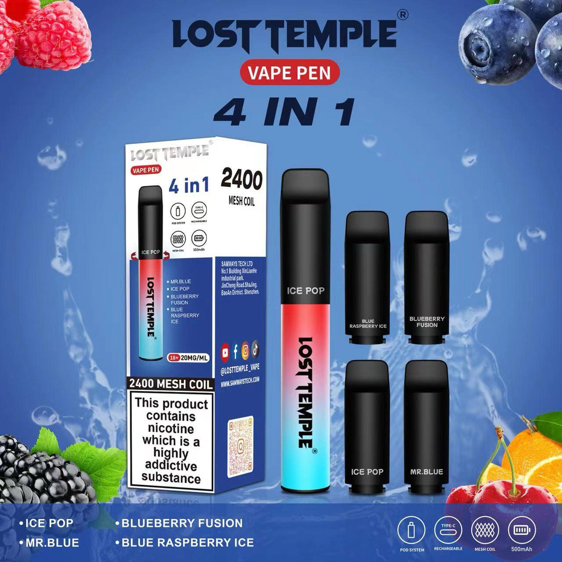 4 in 1 Lost temple 2400 Puffs Disposable Pod System Kit