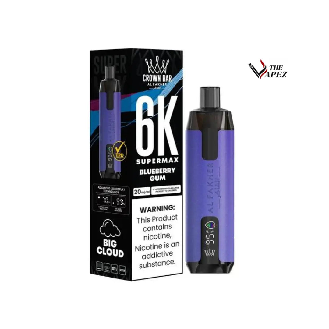 Al Fakher Supermax 6000 Puffs Disposable Vape (Box of 10) Blueberry Gum