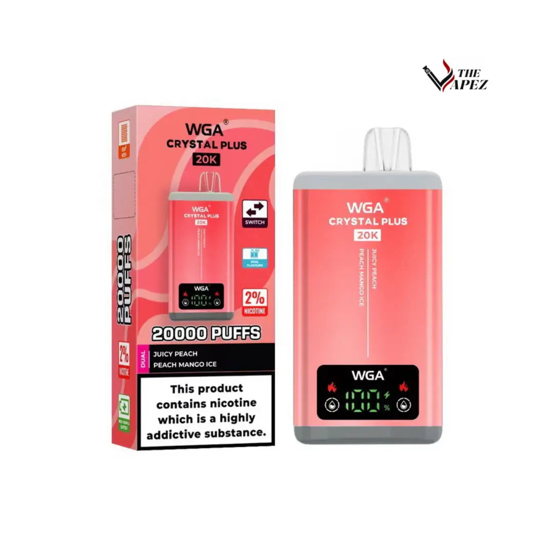 WGA Crystal Plus 20000 Puffs Disposable Vape 2-in-1 Flavours (Box of 10) Juicy Peach / Peach Mango Ice