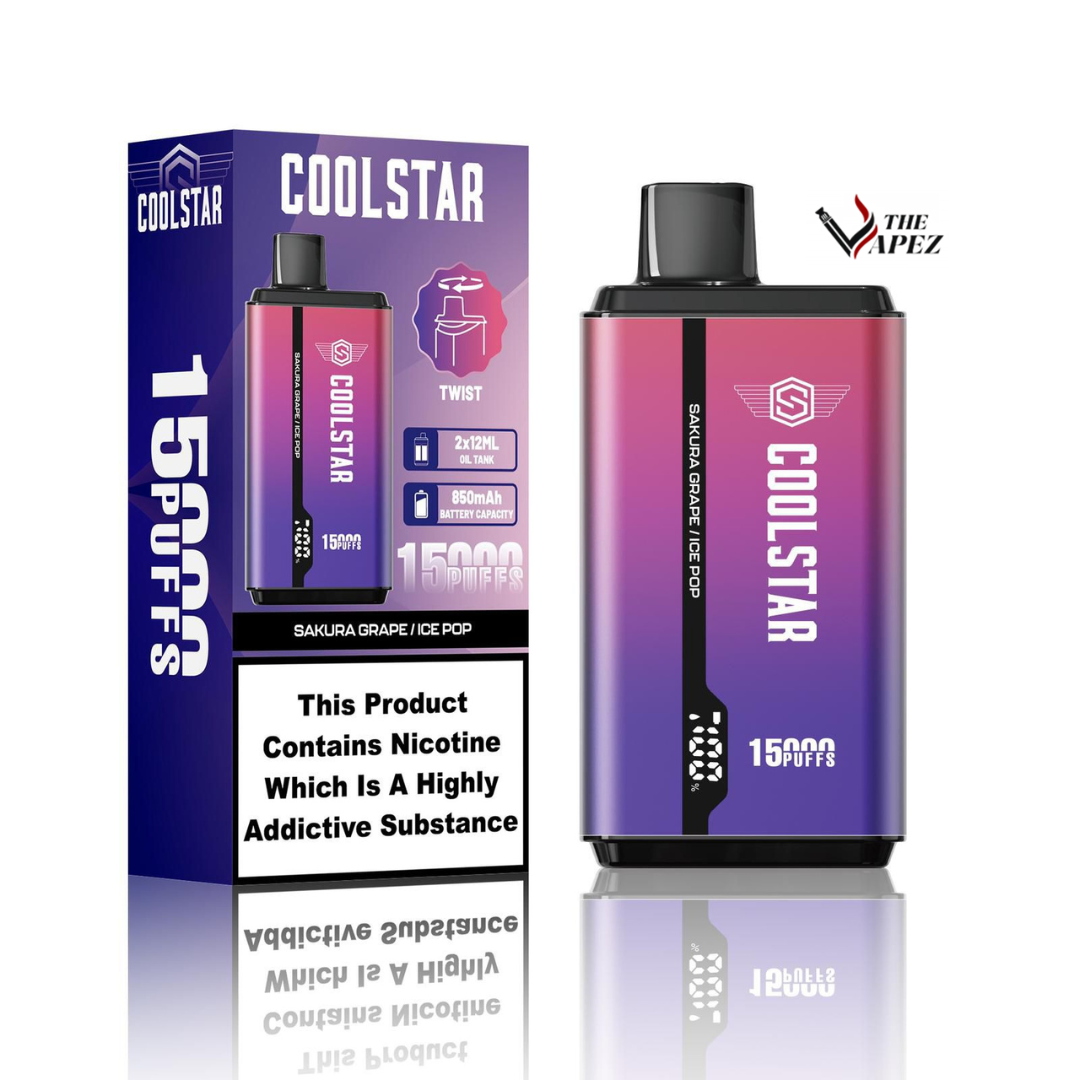 CoolStar 15000 Puffs Disposable Vape Box of 10  Sakura Grape/Ice Pop