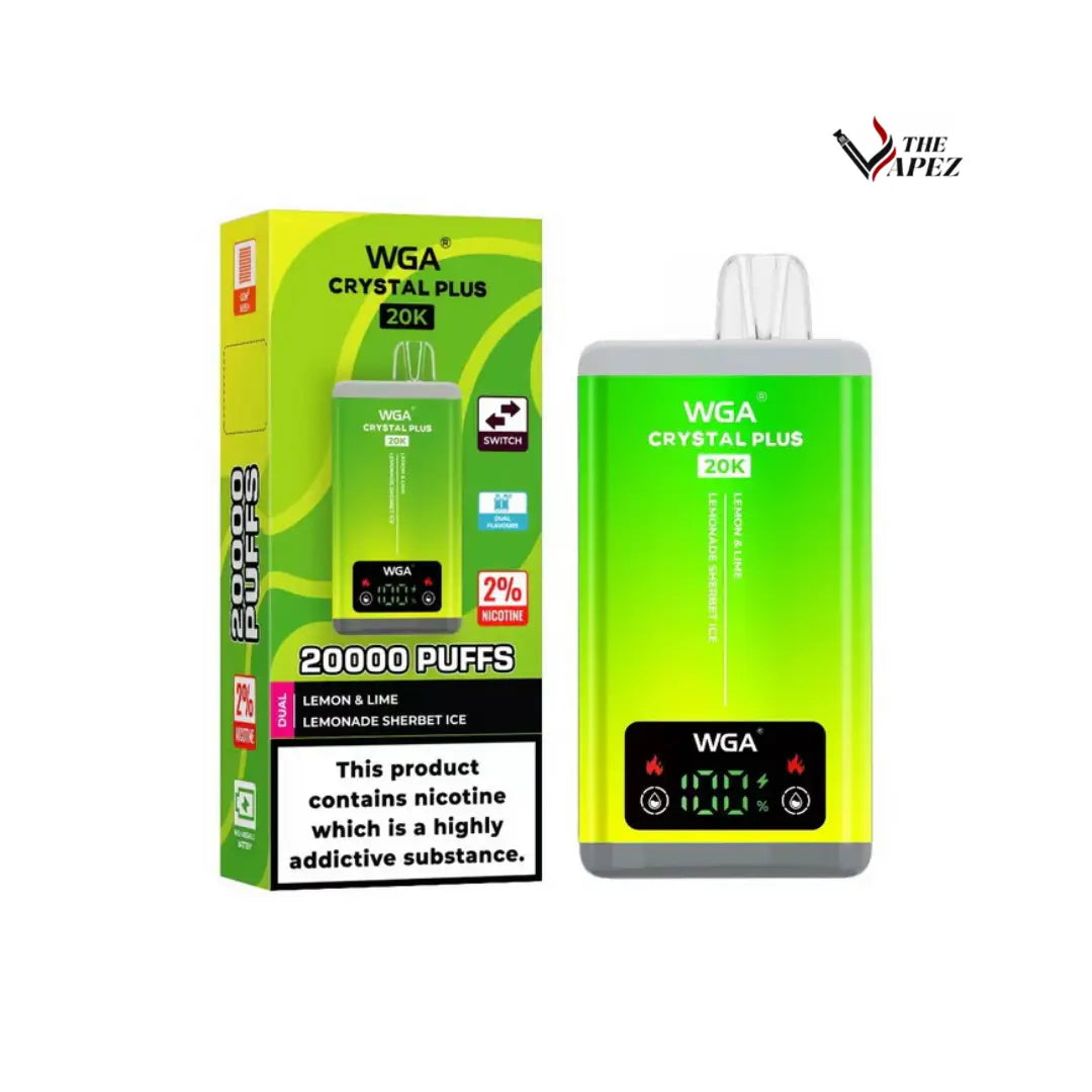 WGA Crystal Plus 20000 Puffs Disposable Vape 2-in-1 Flavours (Box of 10) Lemon Lime / Lemonade Sherbet Ice