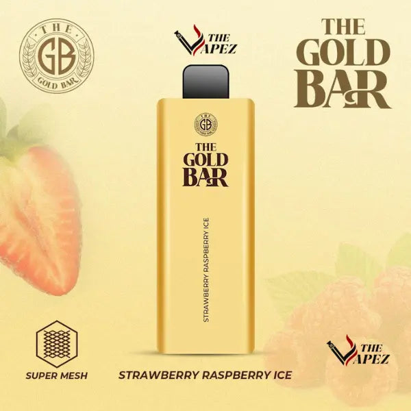 Gold Bar 4500 Puffs Disposable Vape  Bar Pack Of 10 Strawberry Raspberry Ice